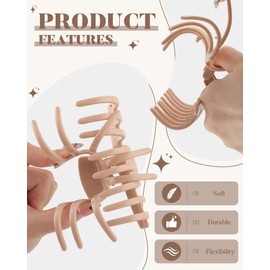 MOLANS Silicone Hair Claw Clips for Women, 4PCS Large Cozy Hair Clips, Flexible and Unsnappable Jaw Hair Clip, Strong Hold Non-slip for Women Thick or Fine Hair, Lightweight Hair Clamps