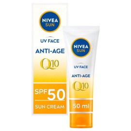 NIVEA Sun UV Face Anti-Age SPF 50 Cream (50ml), Q10 Sun Cream Protects Against UVA/UVB Rays and Premature Skin Ageing, Anti-Ageing Cream, Fights Fine Lines and Wrinkles