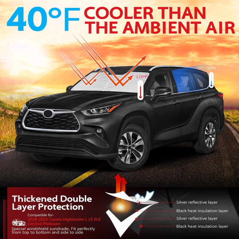 KAYZT Windshield Sun Shade for Toyota Highlander 2020-2025 2026 L