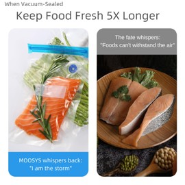 MOOSYS 30 Reusable Vacuum Sealer Bags(20p 8"X8", 10p 10"X11") + 2 Clips, 1 Year Airtight, For Food Preservation and Storage, Sous Vide Cooking, BPA Free, Reinforced, 7.5mil Thick(No Pumper)