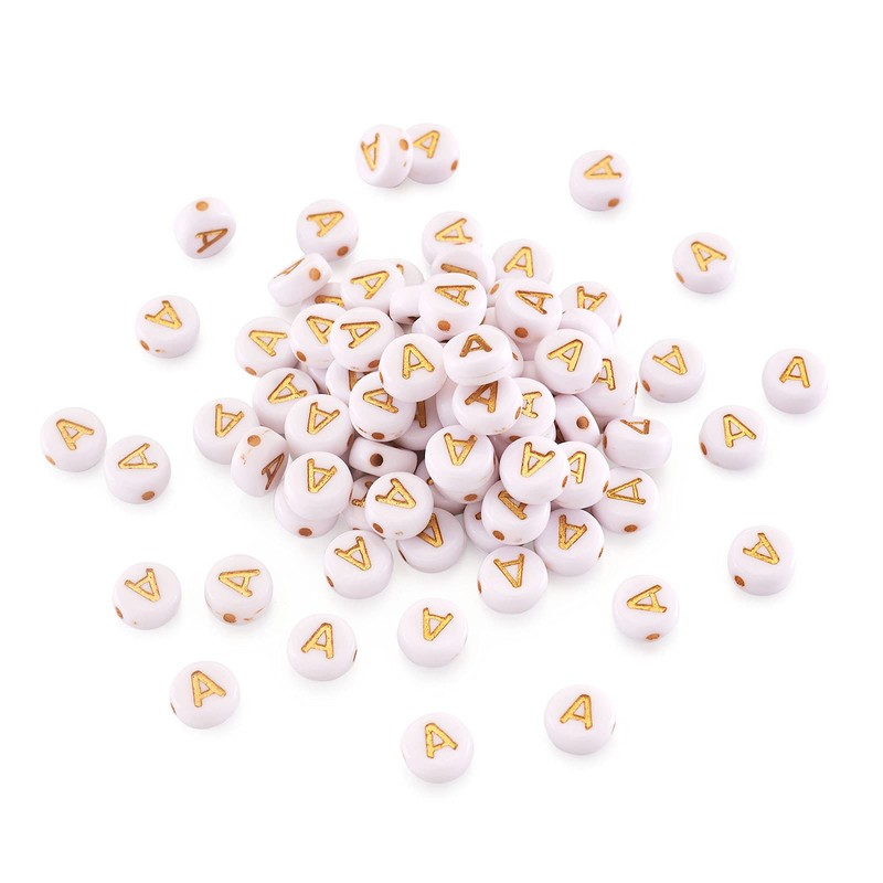 Cheriswelry 360pcs White Gold Acrylic Alphabet Beads 7mm Flat Round