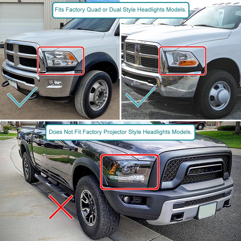 SPEC-D TUNING Smoke Quad Headlights Compatible with 2009-2018 Dodge Ram