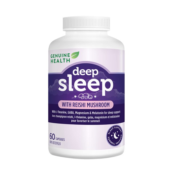 Genuine Health Deep Sleep, 60 vegetarian capsules, Reishi Mushroom, GABA, Melatonin and Magnesium, Natural restorative sleep support, Dairy, soy & gluten-free, Vegan