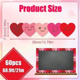 68.9ft Valentine's Day Bulletin Board Border, 60pcs Red Pink Heart Emoticon Design Bulletin Board Decor Stickers Valentine Border Trim for Party Classroom Chalkboard Wall