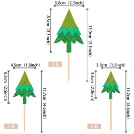 24 piezas de adornos para cupcakes de árbol de Navidad con purpurina para árbol de Navidad para decoración de pasteles de Navidad, Navidad, Año Nuevo, día festivo, fiesta, suministros de decoración de pasteles
