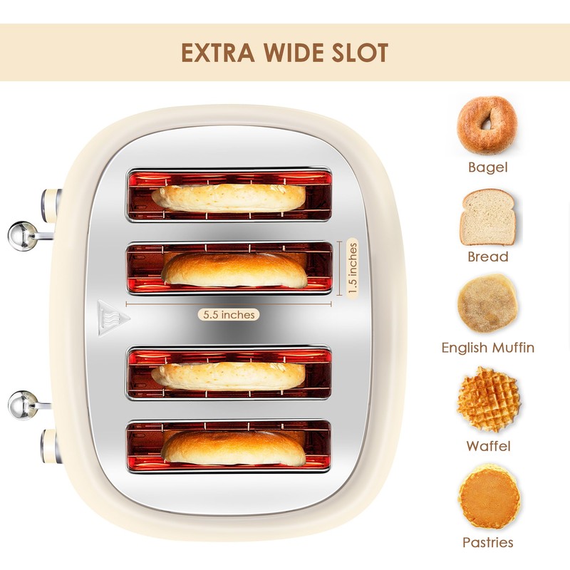 4 Slice Toaster Roter Mond Retro Stainless Steel with Bagel