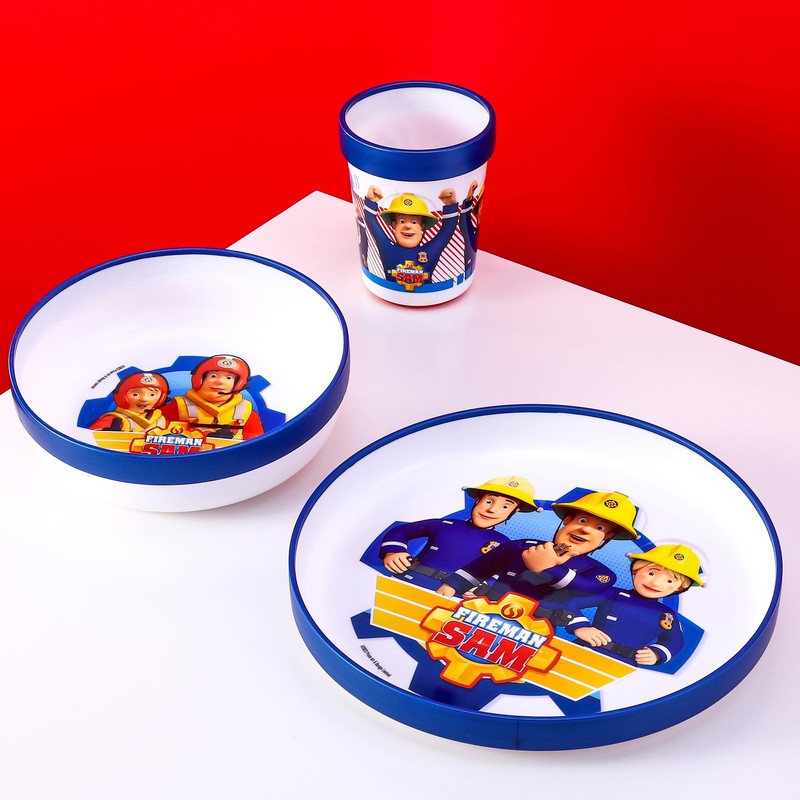 Fireman Sam 3pcs Bicolor Premium Kids Dinner Tableware Set Plate,