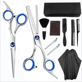 Professional 10 Pcs 6 Inch Barber Hair Cutting Thinning Scissors Set with Cape and Brush