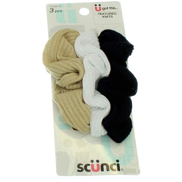 Scunci Effortless Beauty 2x2 Ribbed Twisters, Colors May Vary, (3 Count Per Pack)
