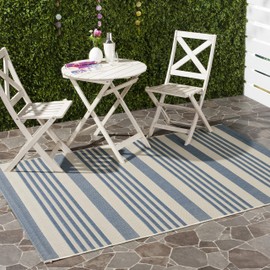 Safavieh Courtyard Collection CY6062 Stripe Indoor/ Outdoor Area Rug, 2'7" x 5', Beige / Blue