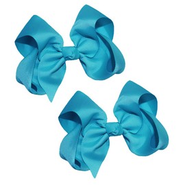 WD2U Girls Set of Two 4" Solid Grosgrain Pigtail Hair Bows Alligator Clips Turquoise Blue