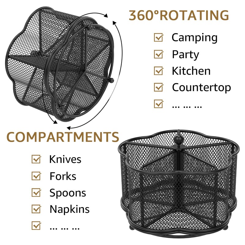 Kitchen Utensil Holder 360° Rotating Metal Mesh Utensil Organizer 5