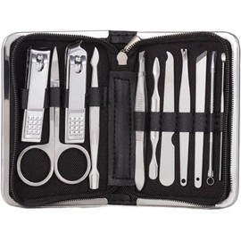 CZKE Juego de herramientas profesionales de uñas de acero, kit de pedicura, multifuncional, portátil, cortador de manicura (color: 11 unidades-negro)