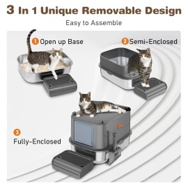 FUEIRYOG Enclosed Stainless Steel Litter Box with Lid for Big Cats/Kittens, X...