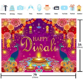 7X5FT Happy Diwali Backdrop Banner India Festival of Lights Decorations Peacock Indian Diwali Party Background for Home Wall Hanging Garden Yard Photo Booth Props