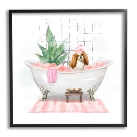 Stupell Industries Chic Cocker Spaniel Puppy in Pink Bubble Bath, Designed by Ziwei Li Black Framed Wall Art, 12 x 12