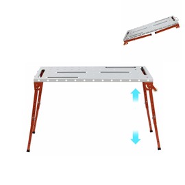 Adjustable Heights Workbench, Folding Work Benches w/Wheels, 1000 LBS Load Capacity, Garage Table, Portable Worktable, Metal Frame & Foot Pads for Office Home Garage