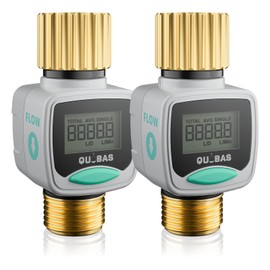 [2 Pack] QUOBAS Water Flow Meter with Brass Inlet & Outlet, Measure Gallon/Liter Consumption and Flow Rate for Outdoor Garden Hose Watering, RV Water Tank Filling, Lawn Sprinkler and Nozzle Sprayer