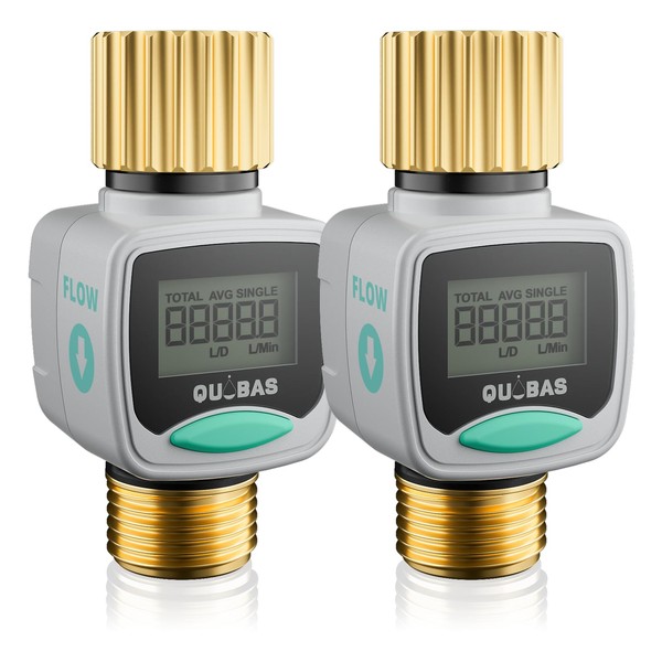 [2 Pack] QUOBAS Water Flow Meter with Brass Inlet &