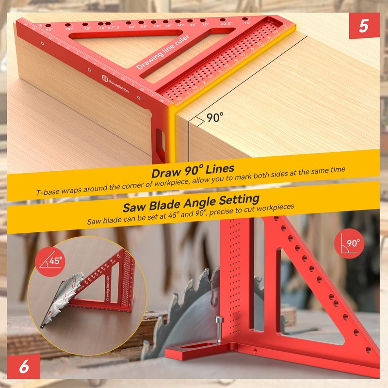 Housolution 8.5Inch 3D 6-in-1 Carpenter Square (1/16" Precision), 0-90° Aluminum