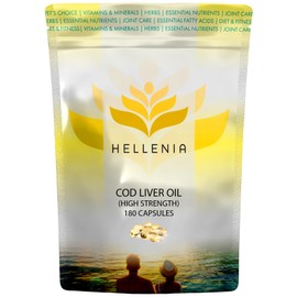 Hellenia Cod Liver Oil Capsules High Strength 1000mg | 180 Fish Oil Capsules - 6 Month Supply | Rich Source of Omega 3 Essential Fatty Acids