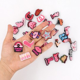 WenYa 30 Pack Shoe Charms for Girls, DIY Cute PVC Accessories Pink Shoe Decoration Charms for Bracelet Wristband Party Gifts