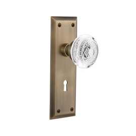 Nostalgic Warehouse 750814 New York Plate Keyhole Crystal Egg & Dart Knob Single Dummy, Backset Size:, Antique Brass