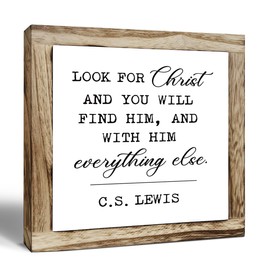 Rustic Wood Sign, Look for Christ and You Will Find Him Sign, Wooden Plaques Sign Table Decor, Small Wooden Box Sign, Farmhouse Decor for Shelf, Christian Artwork, Home Decor Art, Office Desk Sign