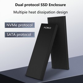 AOKO Aluminum M.2 Enclosure NVMe SATA SSD Reader Adapter, External M.2 SSD to USB-C 3.2 Gen 2 (10 Gbps) NVMe Enclosure for M.2 PCIe NVMe & SATA(NGFF) SSDs…