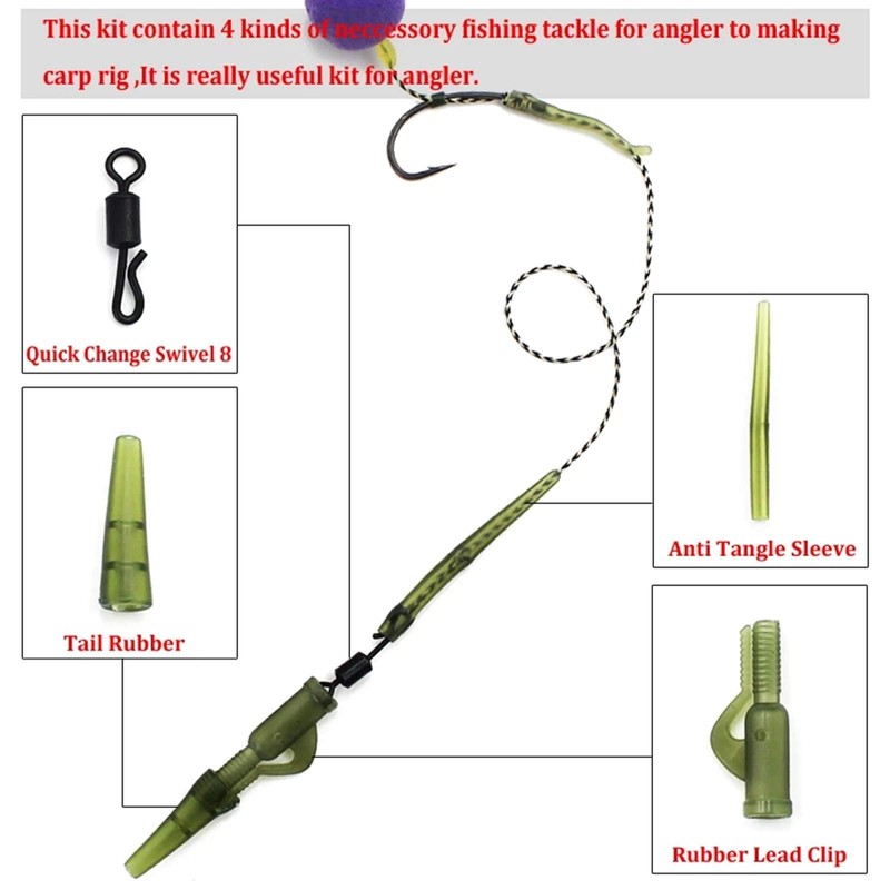 Elionless 40 Pcs Carp Fishing Kit, Anti Tangle Sleeves Tail