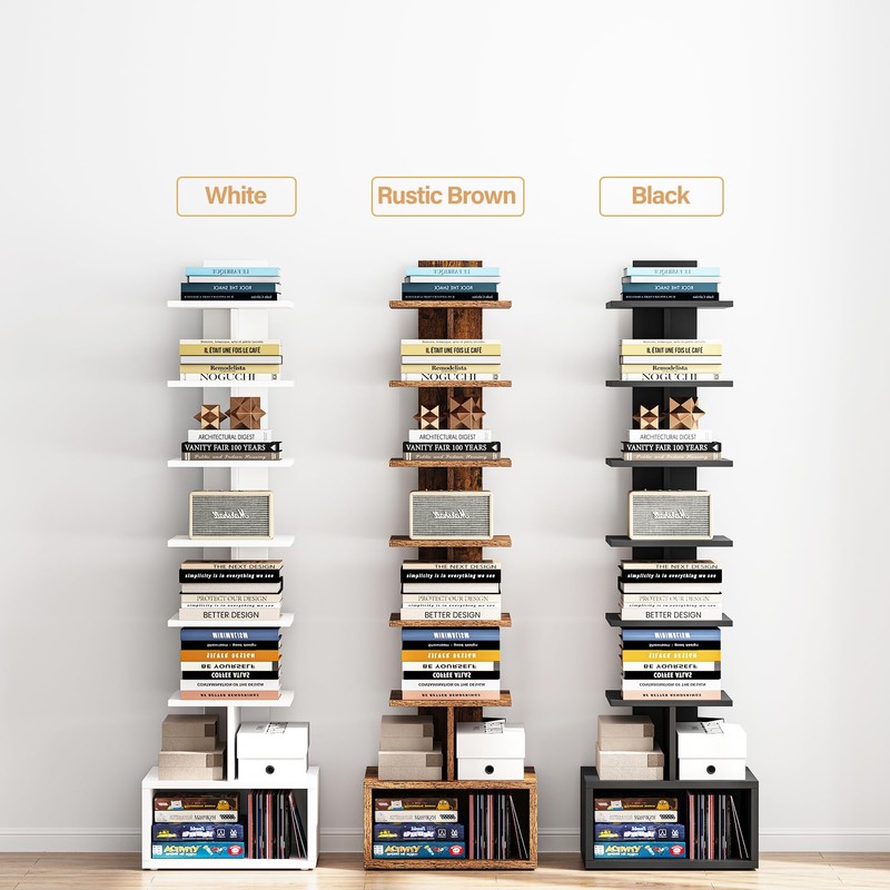 TUTOTAK Narrow Bookshelf, Vertical 8-Tier Bookcase, Spine Book Shelf for