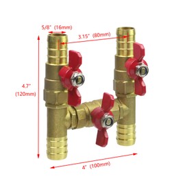 Pastlla 4-way Automobile Heating Water Valve, Solid Brass Body Automobile Integrated 4-Way Heating Water Manual Control Valve 5/8" OD Barb, with 4 Clamps
