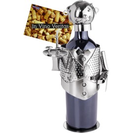 BRUBAKER Weinflaschenhalter Flaschenständer Weinkellner Deko-Objekt Metall mit Grußkarte für Weingeschenk