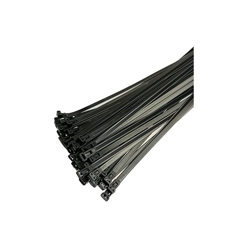 50 x Black Plastic Cable Ties Releasable Heavy Duty Large