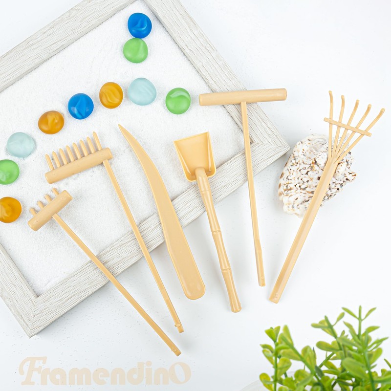 Framendino, 6 Pack Mini Zen Garden Rake Tools Plastic Small