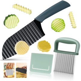 Qintora 2 Stück Wellenschneider,Wellenschneider aus Edelstahl, Wellenschneider Gemüse,Riffelmesser,Crinkle Cutter mit Schutzhülle,Wellenmesser für Gemüse, Pommes, Obs,Salat