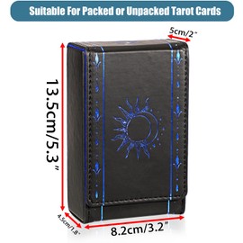 SUMTree Tarot Card Case Moon Phase Organiser Daily Oracle Card Organiser Black Blue Card Box PU Leather Storage Box for Tarot Cards and Card Game (8.2 x 4.5 x 13.5 cm) Sun and Moon Motifs