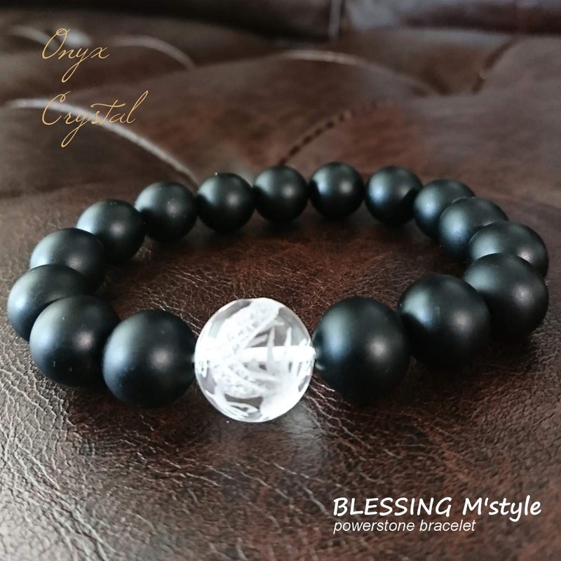 Blessing M'style Men's Natural Stone Bracelet, Matte Onyx 0.5 inch
