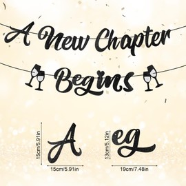 A New Chapter Begins Banner, Pre-Strung Glitter Party Banner Decor Ideal for Baby Shower Graduation Farewell Retirement Celebrations (Black)