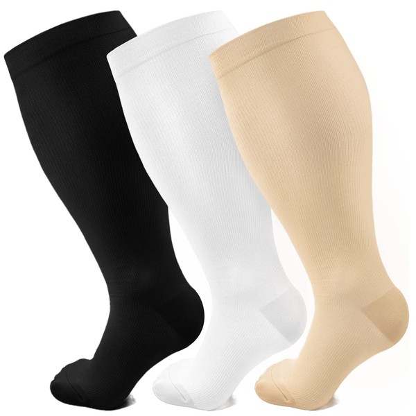 Calcetines de compresión de talla grande para mujeres y hombres, 20-30 mmHg, extra grandes para recuperación de apoyo de circulación