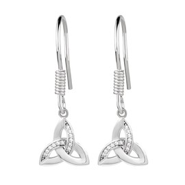 Sterling Silver Dangle Earrings For Women - Trinity Knot Earrings With Cubic Zirconia Accents - Inspirational Christian Jewelry For Women With Trinity Symbol As First Communion Earrings for women