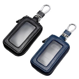 WIYETY Pack of 2 Car Key Cases: Vintage Leather Key Case with Zip and Carabiner, Key Ring Protective Cover, Universal Portable Key Bag (Black, Royal Blue), Black, Royal Blue