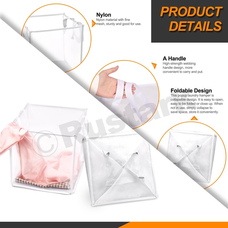 Rustark 1 Pack White Mesh Pop Up Laundry Hampers Foldable