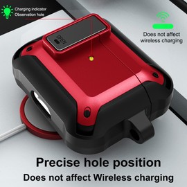 Duo Shield Case Compatible with AirPods 3rd Gen with Secure Lock and Keychian Hook Slim Two Piece Snap On Case with Lock Black Red Owl B