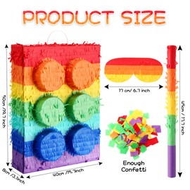 Hollowfly 20 Inches Large Piñata for Birthday Party with a Blindfold and Bat Piñata Birthday Party Decorations for Kids Anniversary Game Supplies(Building Block)