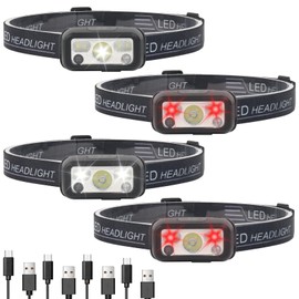 Hilngav Headlamp Rechargeable, 4 Pack White Red Headlamp Flashlight, Motion Sensor Head Lamp Flashlight, 14 Mode for Outdoor Camping Running Cycling (4 pack)