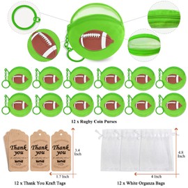 KeeStar 12 Pack Rugby Coin Purse with Zipper Keychain,Wallet Bag Party Favors for Rugby Birthday Party Decoration,Sports Themed Baby Shower,School Carnival Rewards,Travel,Classroom Prize