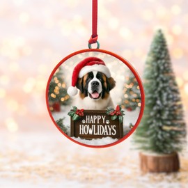 St. Bernard Festive Dog Breeds Christmas Ornament - 3D Printed- Adorable St. Bernard in Santa Hat Holiday Decor, Ready-to-Hang Xmas Tree Decoration for Dog Lovers and Pet Owners