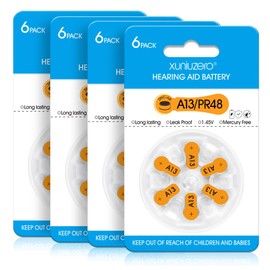 XUNIUZERO Hearing Aid Batteries Size 13, Mercury Free (24 Count), Zinc Air Batteries, Easy to Open and Carry, 1.45V, Long Lasting Batteries
