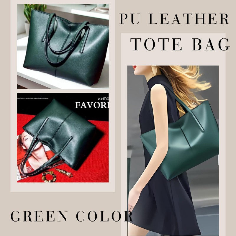 pokiele Tote Bag, PU Leather, Compatible with A4, Business, Casual,